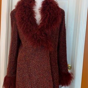 Red/burgundy genuine lamb fur coat